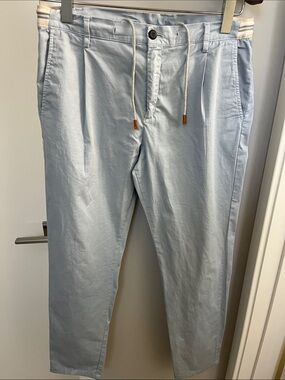 Eleventy Light Blue Cotton Drawstring Chinos